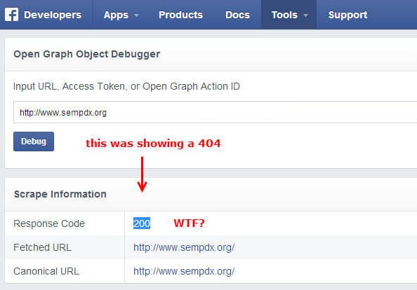 Facebook Debugger shows a 404 too!